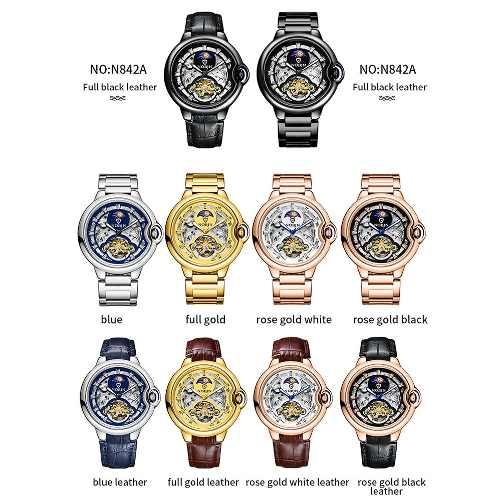 Đồng hồ nam NOBJN dành cho doanh nhân 30M không thấm nước dạ quang - Vàng hồng & Đen - Dây thép