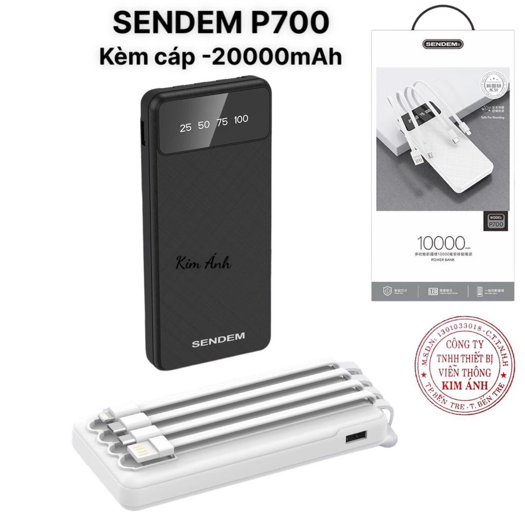 Pin sạc dự phòng SENDEM P700 10000mAh, màn hình LCD, kèm cáp sạc nhanh Type C, I (L ) , Micro, USB, Hàng chính hãng