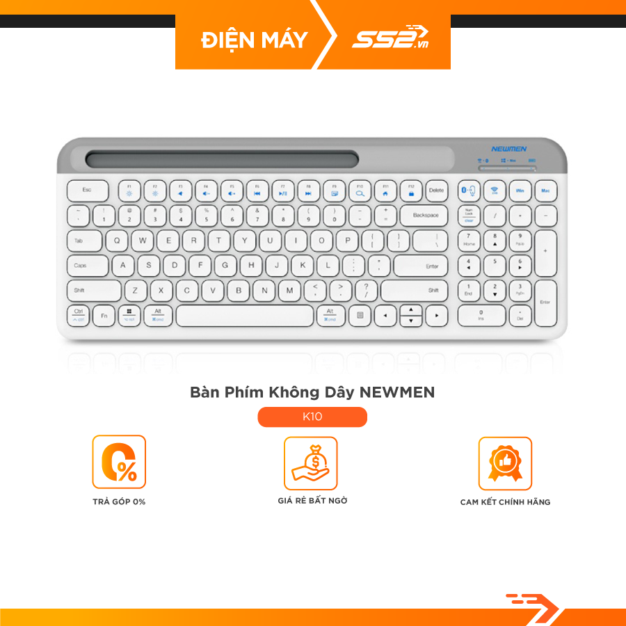 Bàn phím văn phòng ko dây Newmen K10 - Bluetooth/2.4Ghz dùng cho tablet táo/laptop táo/PC- Hàng chính hãng