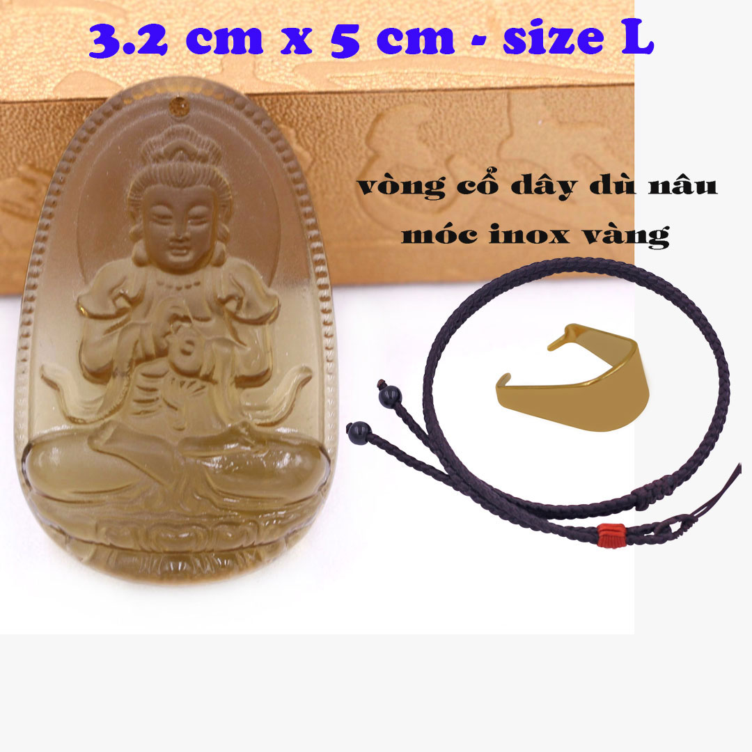 Mặt Phật Đại nhật như lai obsidian  5 cm kèm vòng cổ dây dù nâu - mặt dây chuyền size lớn - size L, Mặt Phật bản mệnh