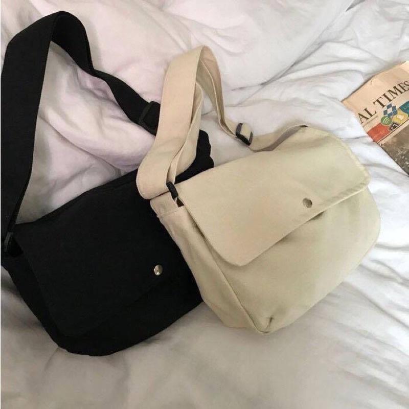 Túi tote vải canvas đeo chéo ulzzang basic trơn nam nữ unisex đi học thời trang giá rẻ