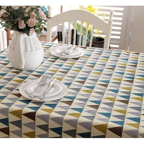 Vải Bố Vải Canvas Decor Trang Trí May Rèm, Màn Cửa Sổ, Khăn Bàn, Khăn Picnic, Phông Chụp Ảnh Họa Tiết Tam Giác Xanh Vàng