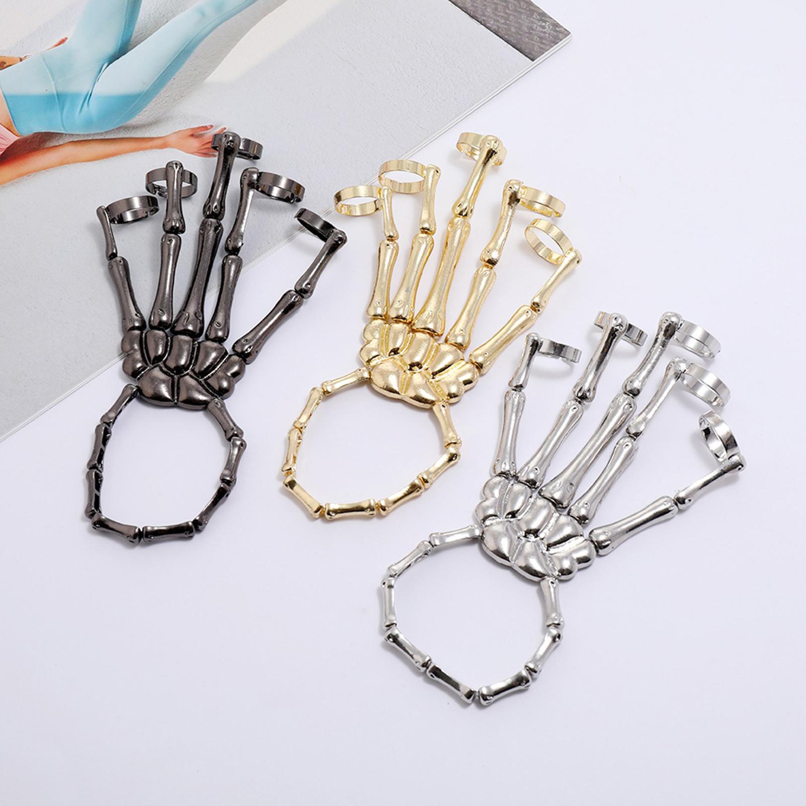 Skeleton Hand Bracelet with Rings Elasticity Wristband for Party