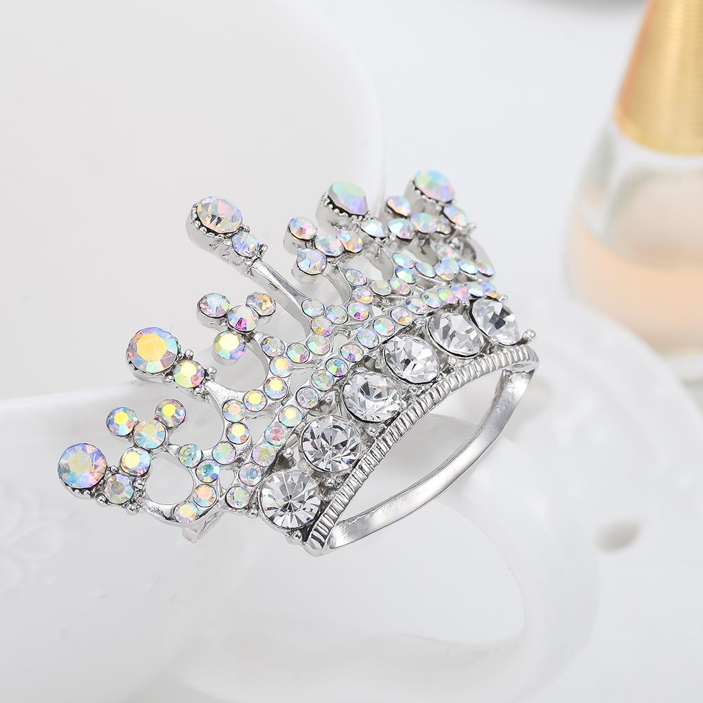 Elegant Fashion Queen Crown Tiara Diamante Rhinestone Brooch Pin Silver