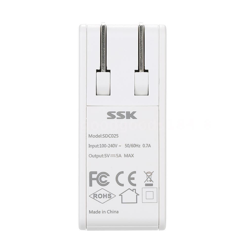 Cốc sạc 4 cổng thông minh SSK SDC025 - 5V/5A (Max) Ultra Fast Universal Travel Wall (Trắng) HÀNG CHÍNH HÃNG