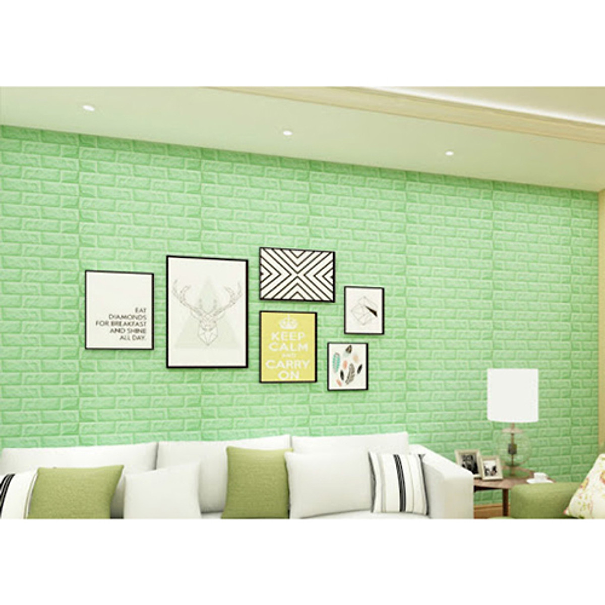 Miếng Xốp Dán Tường Giả Gạch 3D- Trang Trí Nhà Cửa, Phòng Học, Nhà Hàng , Chống Thấm, Ẩm Mốc -Lớp Dán Siêu Chắc – Hàng Chính Hãng MINIIN70 x 77cm – Combo 10 tấm – XANH LÁ NHẠT
