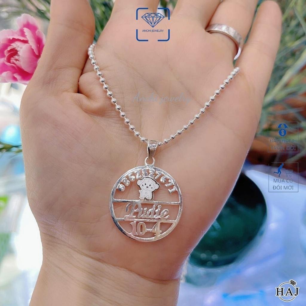 Vòng cổ khắc tên cho bé trai, vòng trẻ em bạc nguyên chất, Anchi jewelry