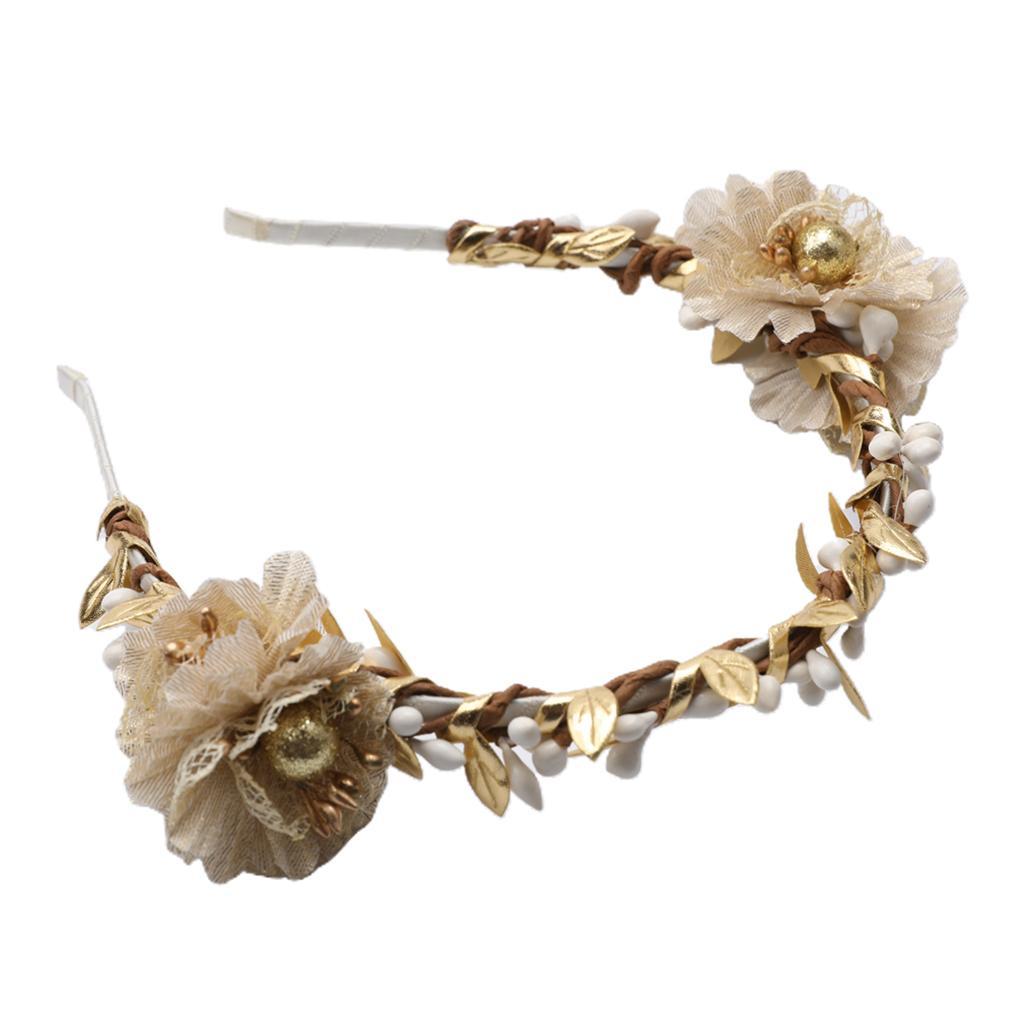 Women Beige Flower Girl Fairy Wedding Party Hair Headband Garland
