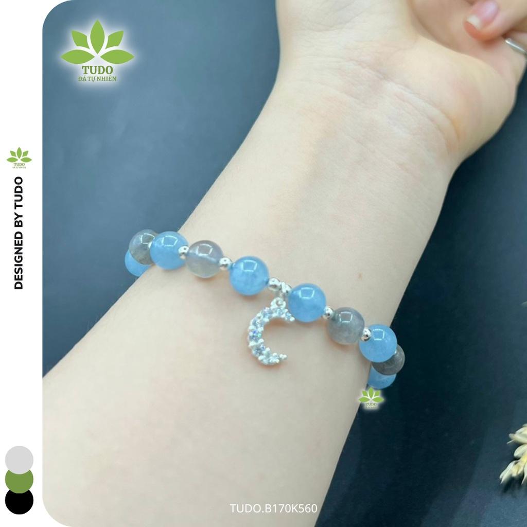 Vòng Tay Bạc Nữ Charm Bạc Mặt Trăng TUDO B170K560 Aqua, Xà Cừ cho Mệnh Thủy Mộc