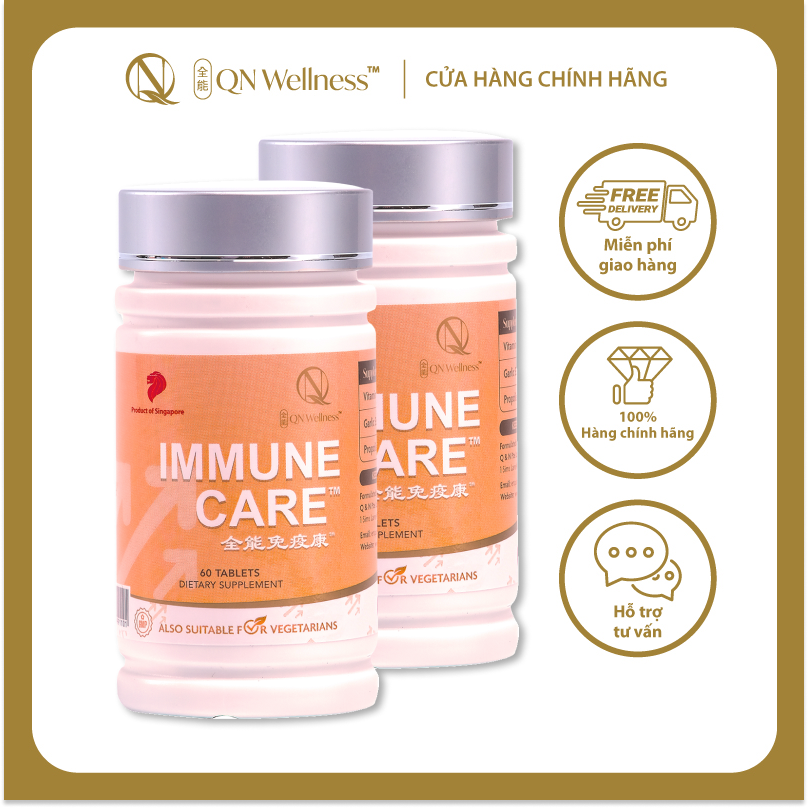 Combo Ưu Đãi Viên Uống Bổ Sung Vitamin C Immune Care QN Wellness Tăng Cường Hệ Hô Hấp, Hỗ Trợ Khả Năng Miễn Dịch & Sức Khỏe Cơ Thể - Hộp 60 Viên x 2
