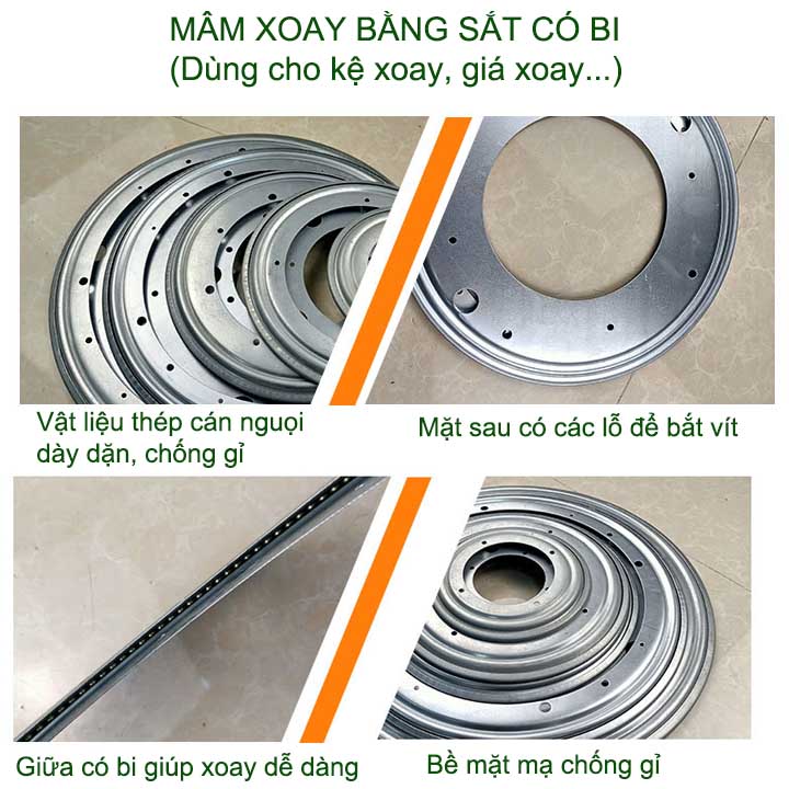 01 Mâm xoay tròn 360 độ, làm kệ-tủ-mâm xoay, bằng thép chống gỉ, có bi