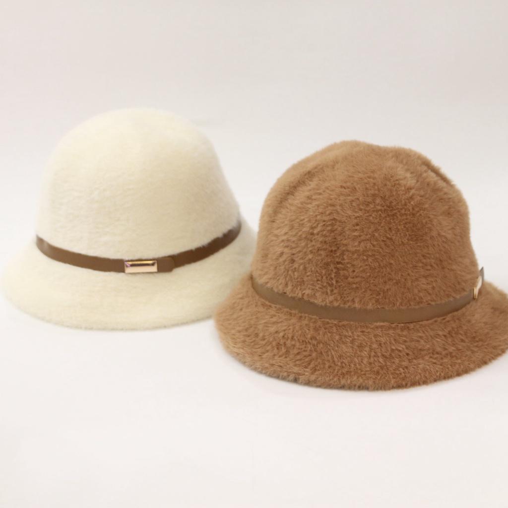 Mũ bucket ️ Nón tai bèo vành cụp vải lông mịn phối đai da Thời trang PONIVA phong cách Hàn Quốc siêu xinh siêu hot