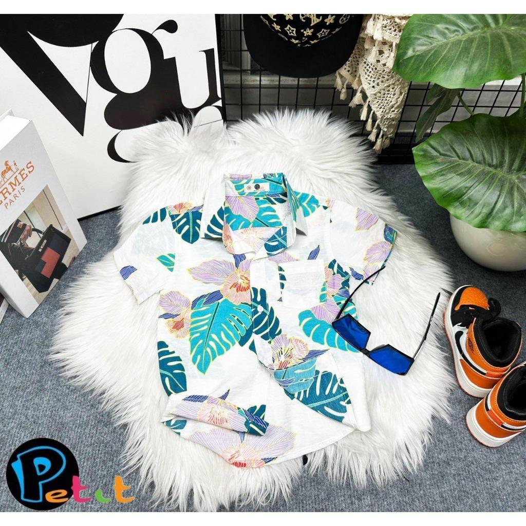 Áo sơ mi cho bé trai hoa lá phong cách hawai du lịch đẹp size 10-35kg chất vải mềm mát