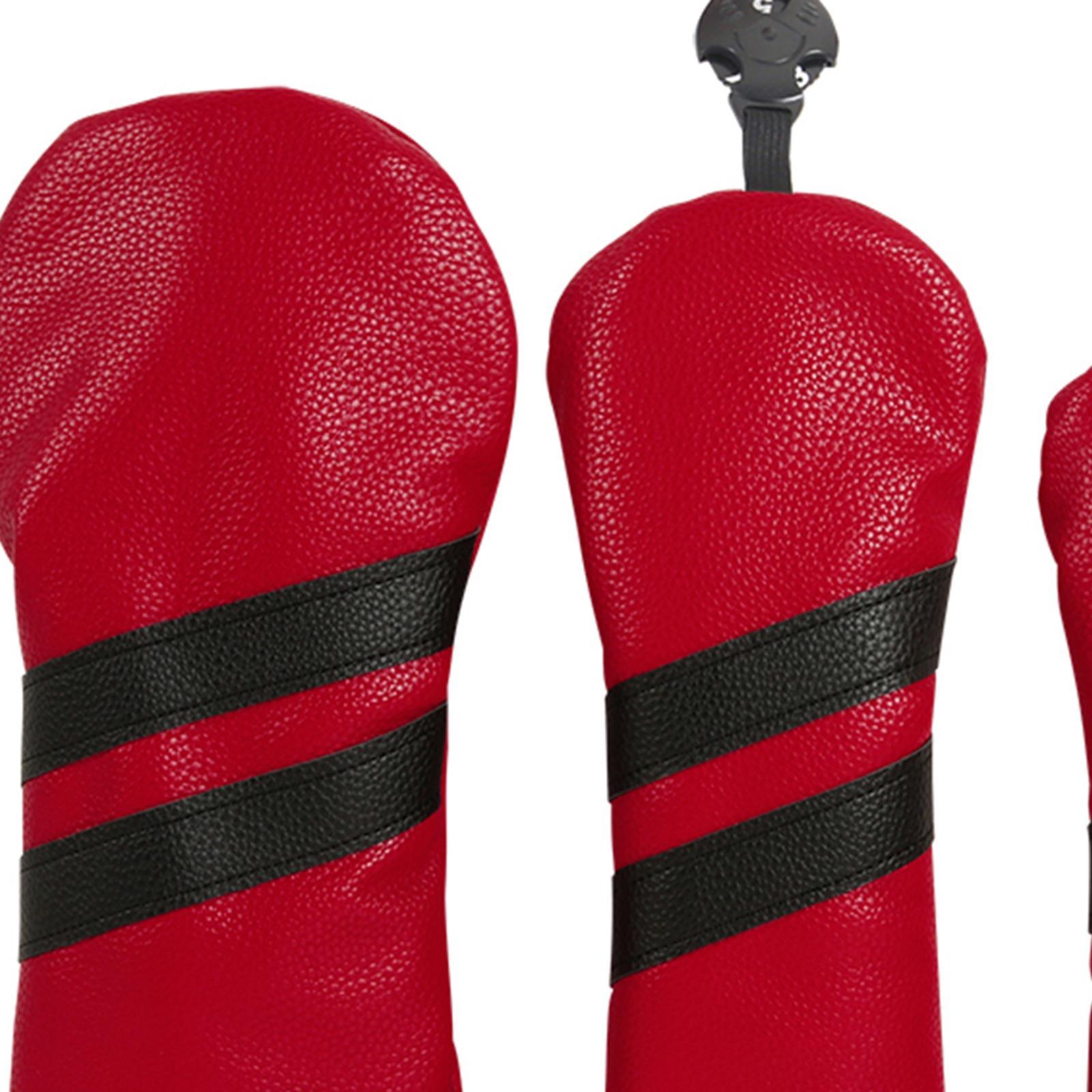 3Pcs PU Leather Golf Wood Covers Hybrid Cover with Interchangeable Tags Waterproof Long Neck Golf Headcovers for Woods Golf Club Covers