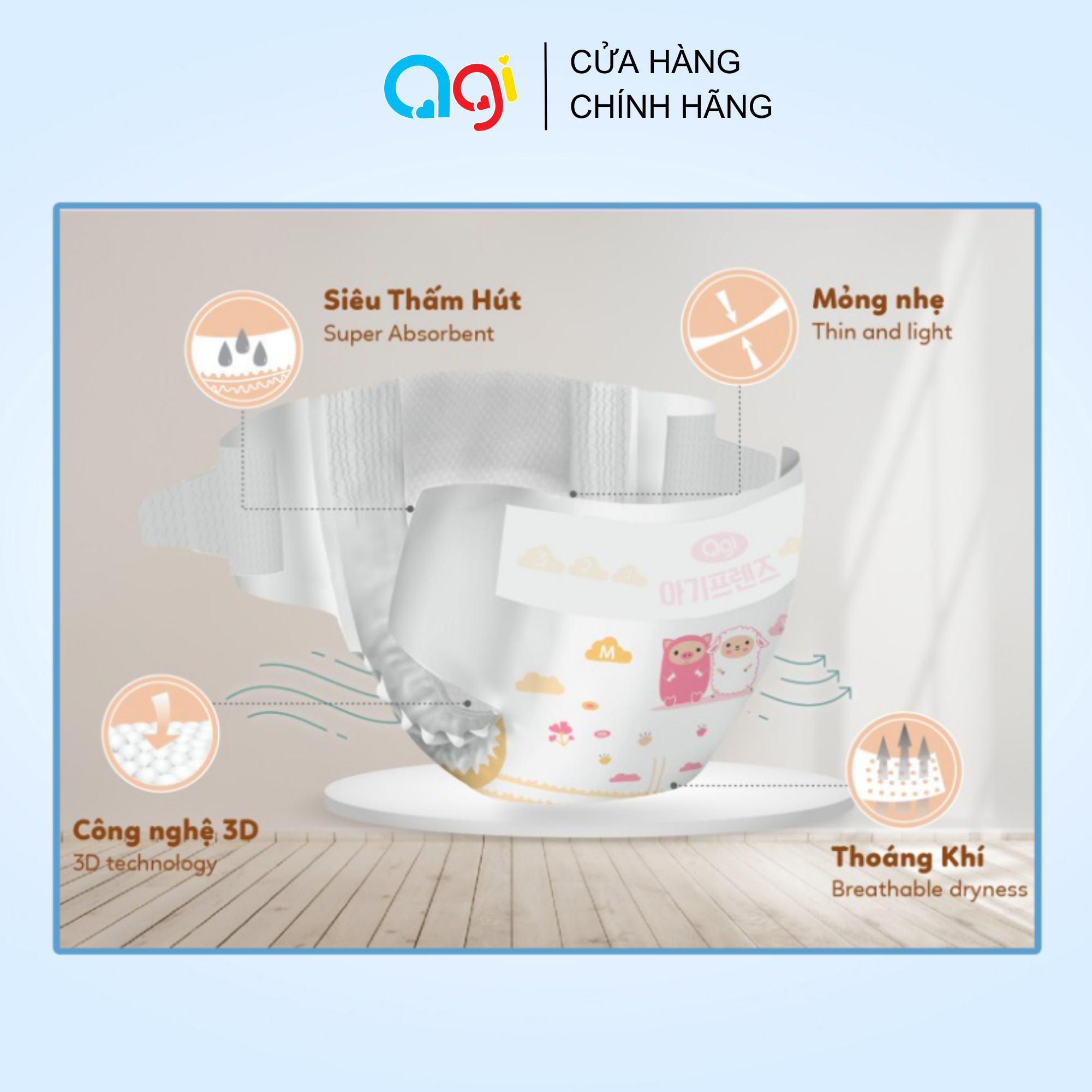 Combo 3 Tã/Bỉm DÁN AGI Siêu Mỏng 3mm Size S66/M60/L54, Đủ Size Từ 4 - 14 Kg ( Công Nghệ Hàn Quốc )