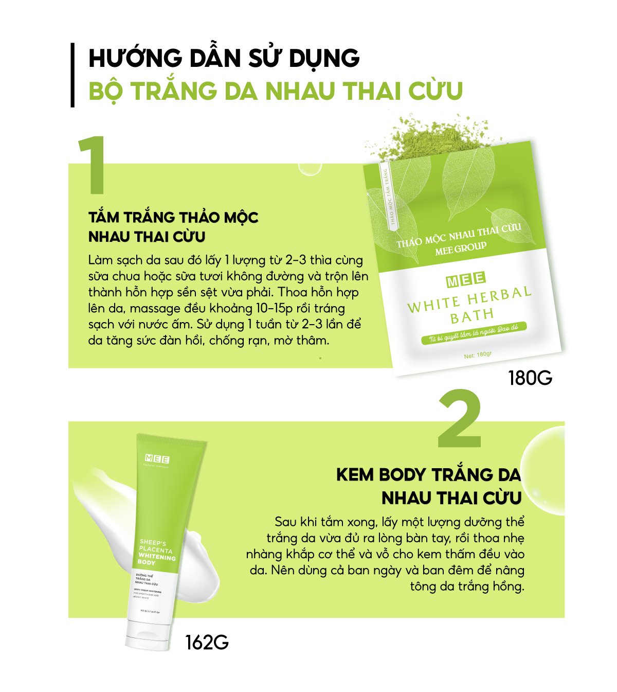 Tắm Trắng Nhau Thai Cừu - Combo 3 tắm trắng MEE NATURAL