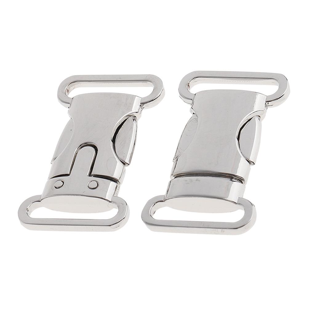 2x2 Pieces Metal Side Release Buckle Cord Bracelet Pet Collar Silver 4.5x2.5cm