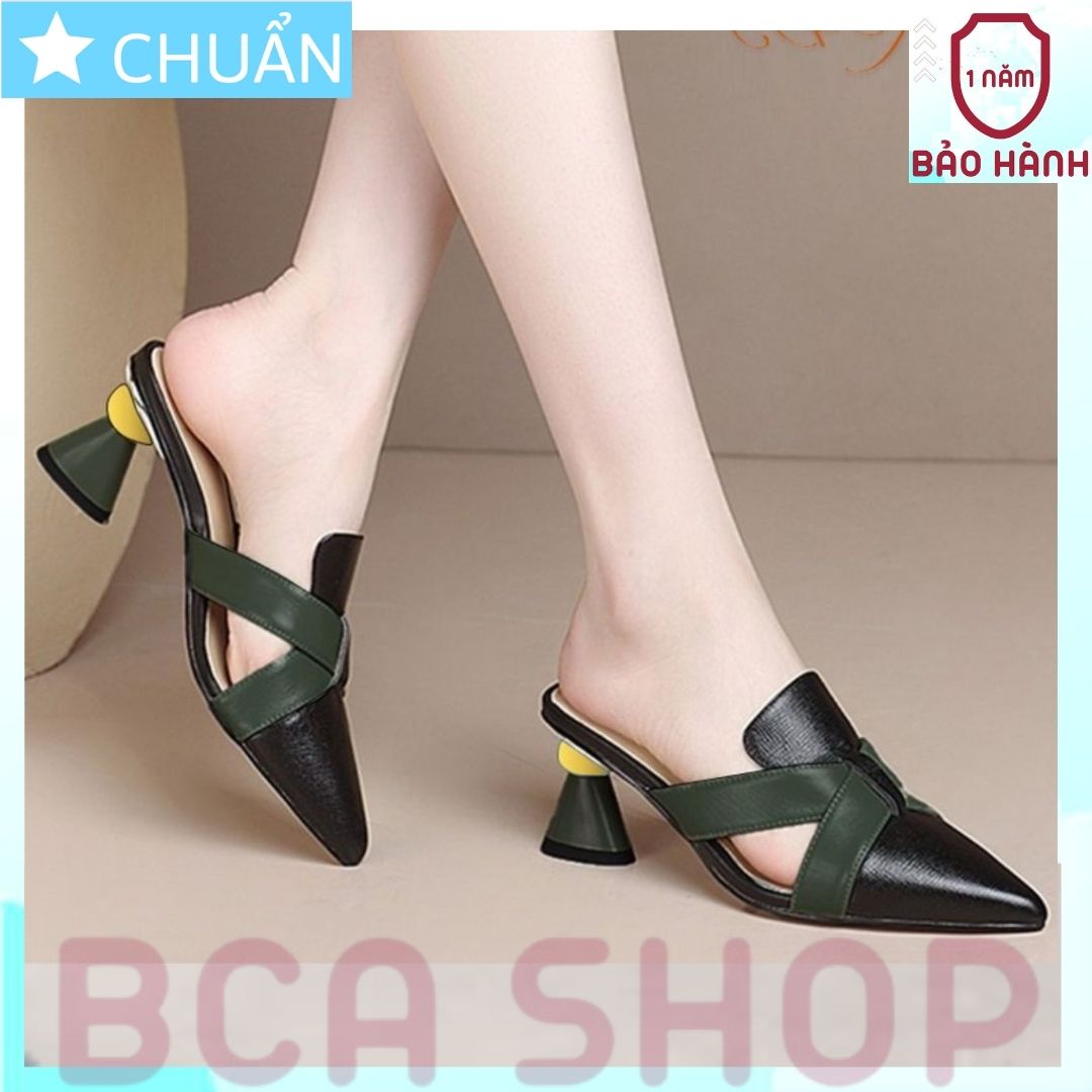 Giày cao gót nữ bít mũi 5p RO495 ROSATA tại BCASHOP đế cách điệu, quai chéo phối khác màu với mũi giày- màu đen phối rêu