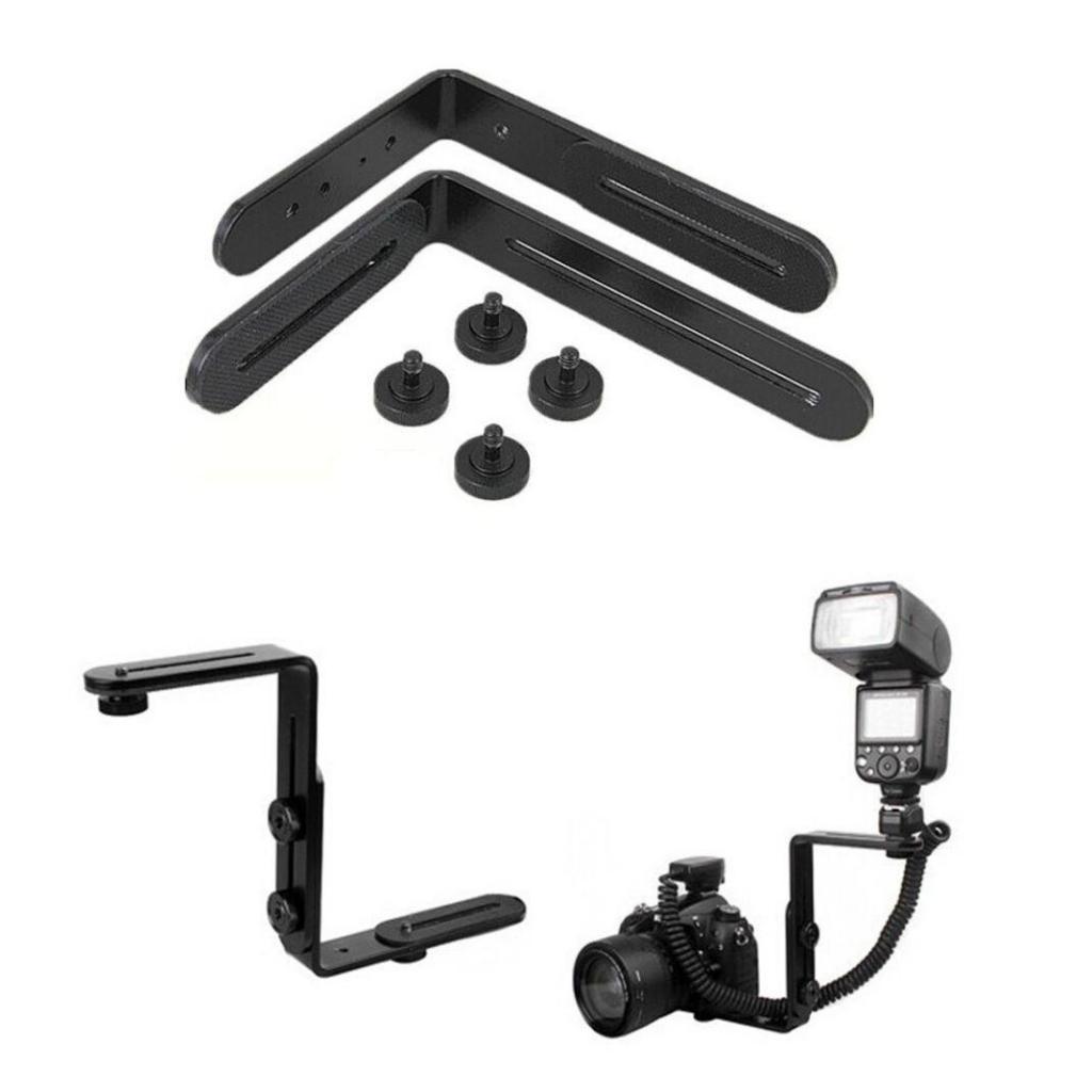 L-Shaped Bracket Dual Hot Shoe Holder for DSLR Flash Video Light