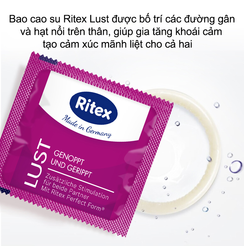 [Combo 4 Hộp x 8c] Bao cao su RITEX LUST gân và gai cuồng nhiệt đam mê hàng đầu tại Đức JN-RITEX-LUST8X4