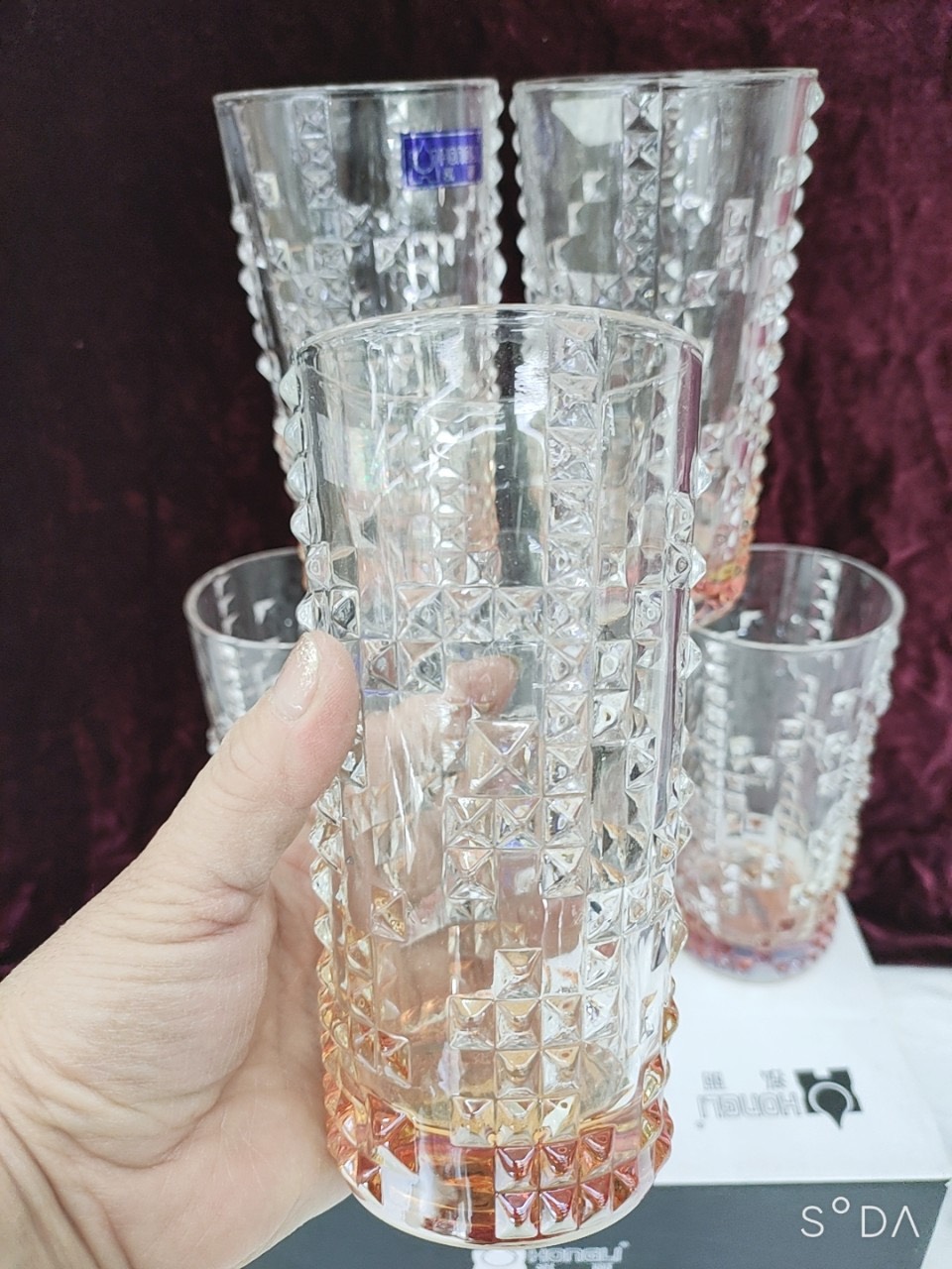 BỘ 6 LY UỐNG NƯƠC THỦY TINH CAO CẤP CHỊU NHIỆT 355ML HẠT NỔI - VD51