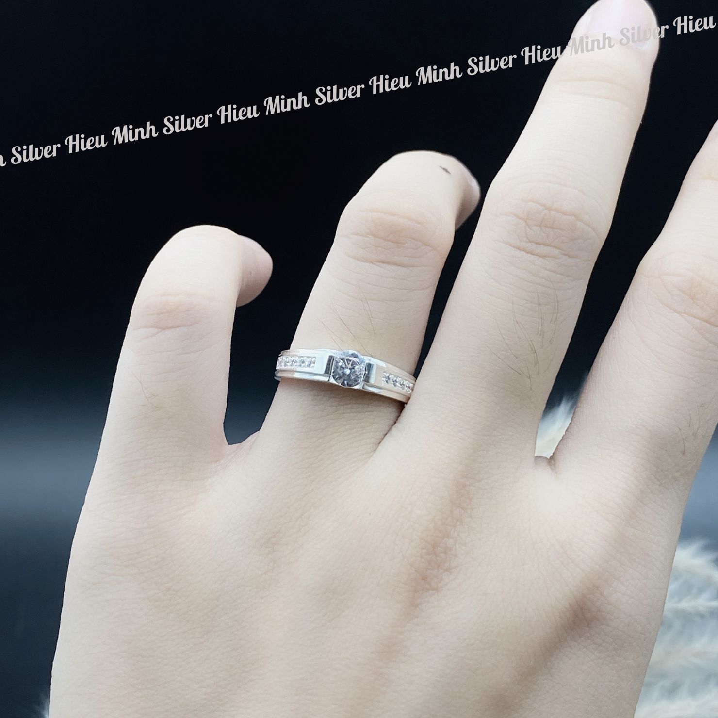 Nhẫn Nam Bạc Ta Đơn Giản Đính Đá Cao Cấp Bạc Hiểu Minh NA039