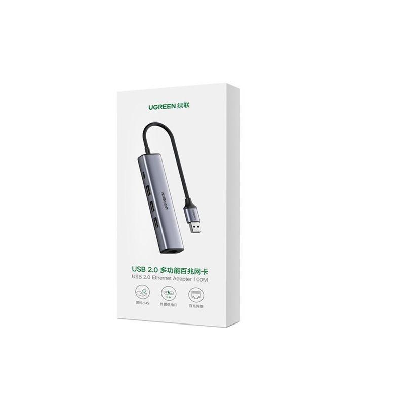 Ugreen UG20900CM475TK Màu Xám Bộ chuyển USB 2.0 sang 3 cổng USB 2.0 + Lan rj45 10/100 - HÀNG CHÍNH HÃNG