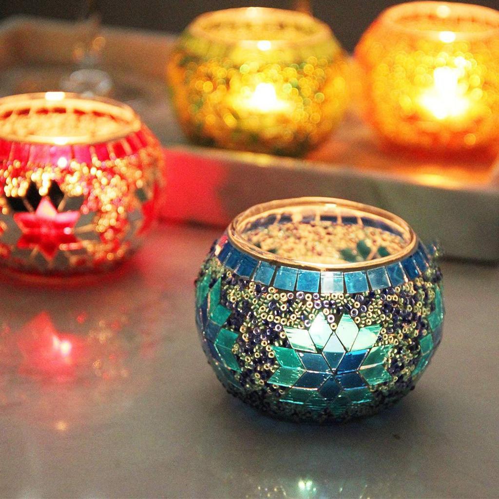 European Mosaic Glass Candle Holder Tea Light Candlestick Candelabrum Dining Table Wedding Banquet Party Decor