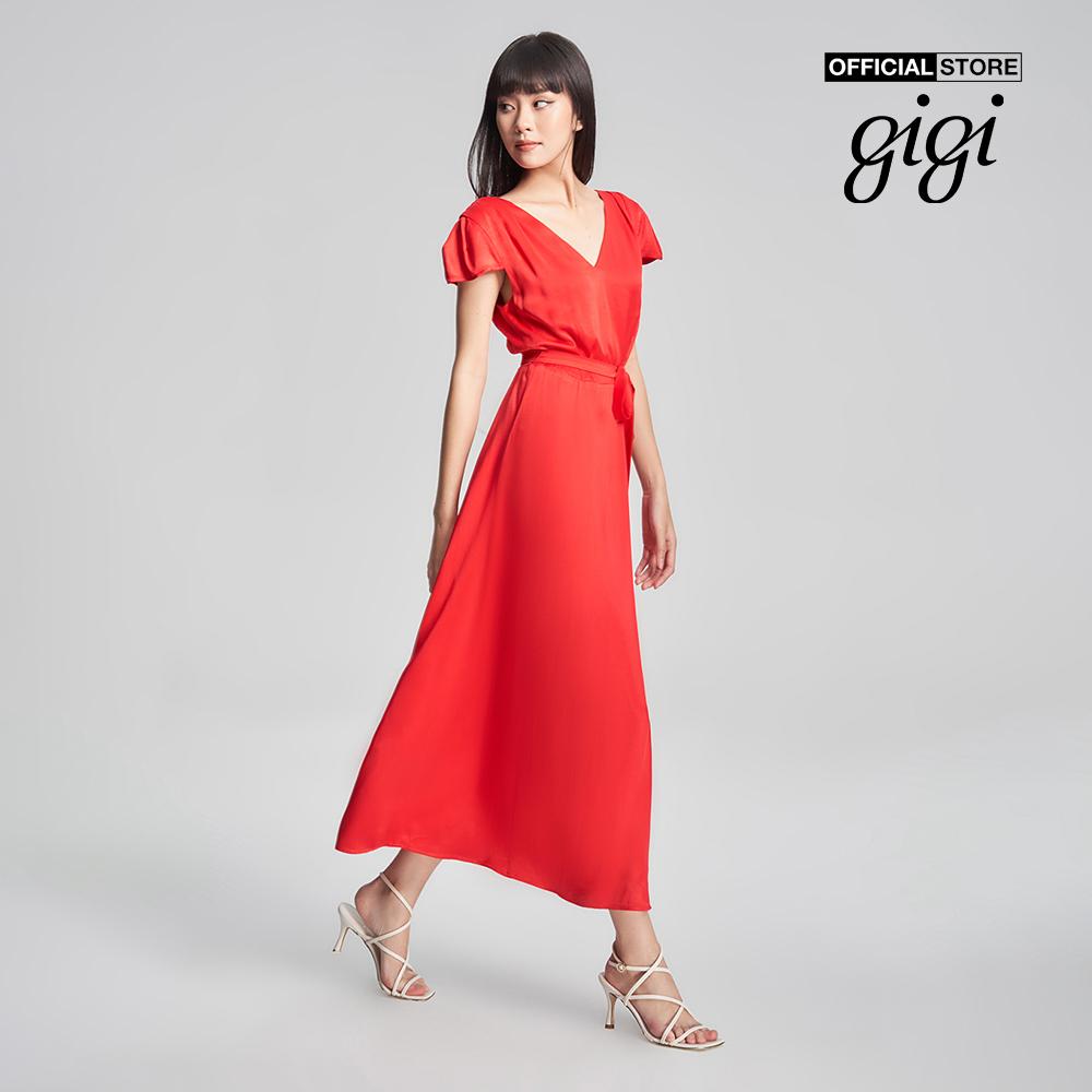 GIGI - Đầm midi tay ngắn cổ V phối thắt lưng thời trang G2102D231114