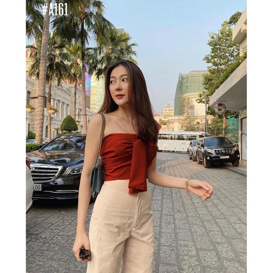 Áo Crop Top Lệch Vai Thắt Nơ Ngực Sang Chảnh (6 màu