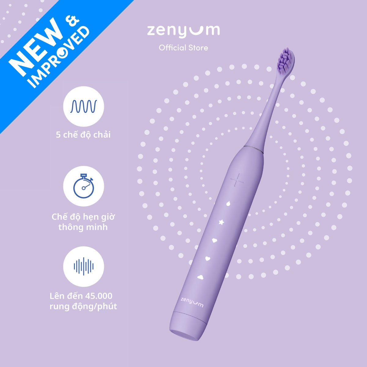 Bàn Chải Điện Zenyum Sonic 2.0 Màu Tím- Công Nghệ Singapore