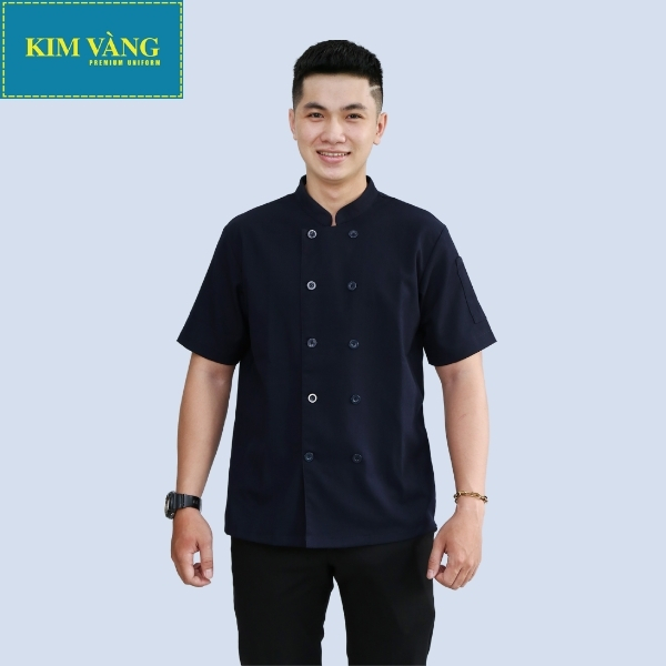 [KIM VÀNG] Áo bếp đồng phục tay ngắn chất liệu Kaki thun thoáng mát- Màu xanh đen mẫu 01
