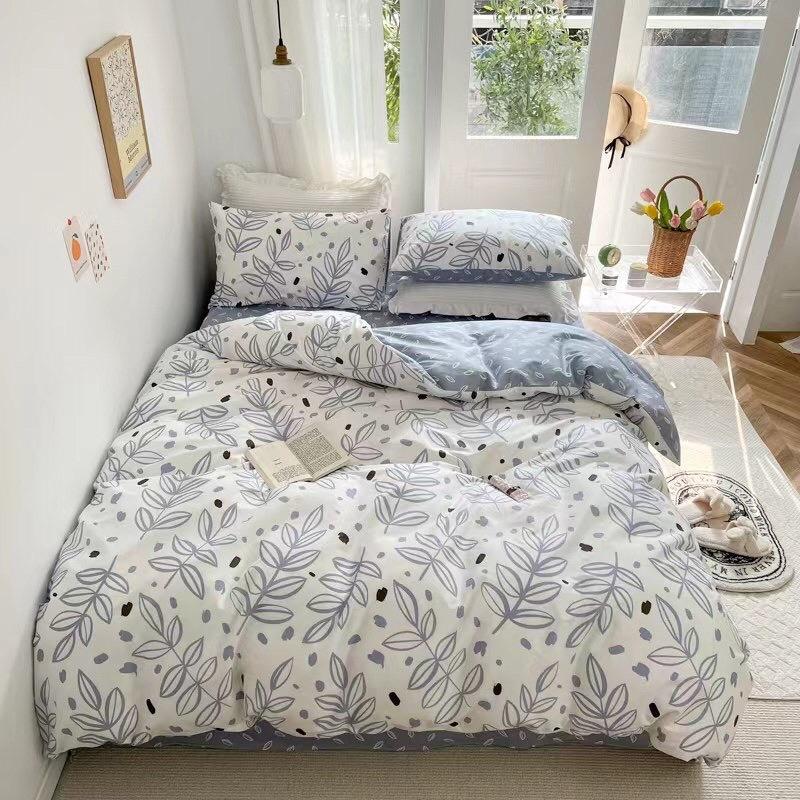Set Cotton Living Hàng Nhập Khẩu Cao Cấp 4 Món Lá Mây Xanh