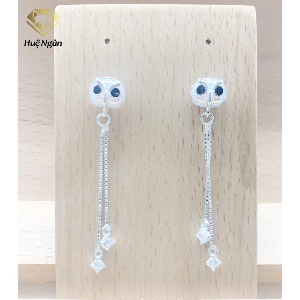 Bông tai bạc Ý 925 Huệ Ngân -Owl Cú mèo đáng yêu dáng dài ZCE15108