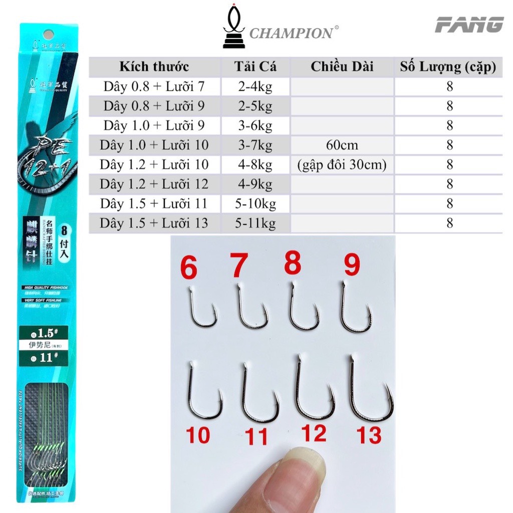 Lưỡi Câu Cá Đôi Buộc Sẵn , Thẻo Dù Câu Đài Quán Quân 12 Lõi LC6