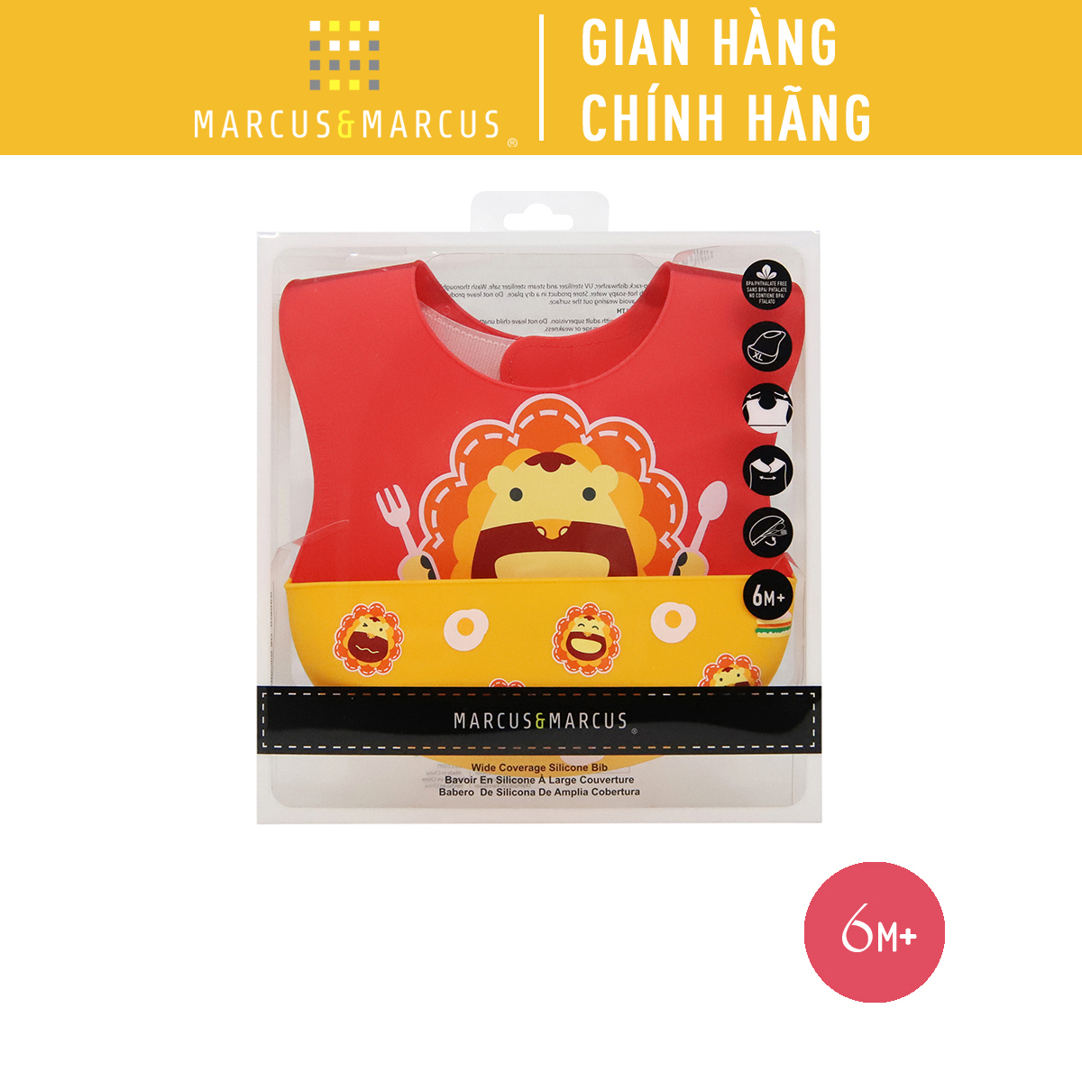 Yếm silicon ăn dặm cổ dán cho bé Marcus & Marcus, từ 6 tháng