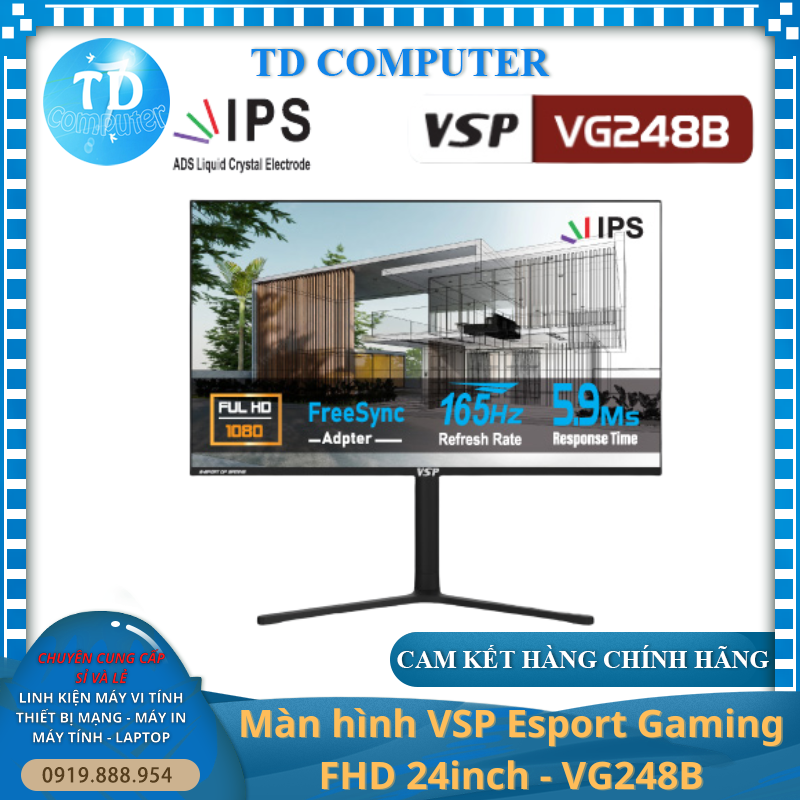 Màn hình vi tính VSP VG248B 24inch Gaming (23.8&quot; IPS Full HD, 144Hz HDMI / 165Hz DisplayPort) - Hàng chính hãng TECH VISION phân phối