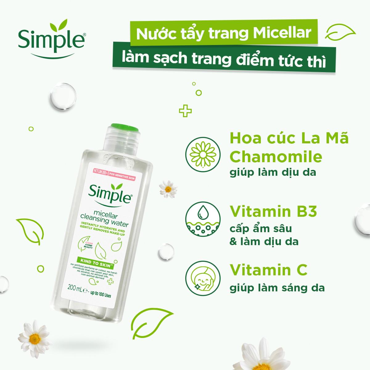 Combo Simple Làm Sạch Nước Tẩy Trang 200ml + Sữa Rửa Mặt 150ml