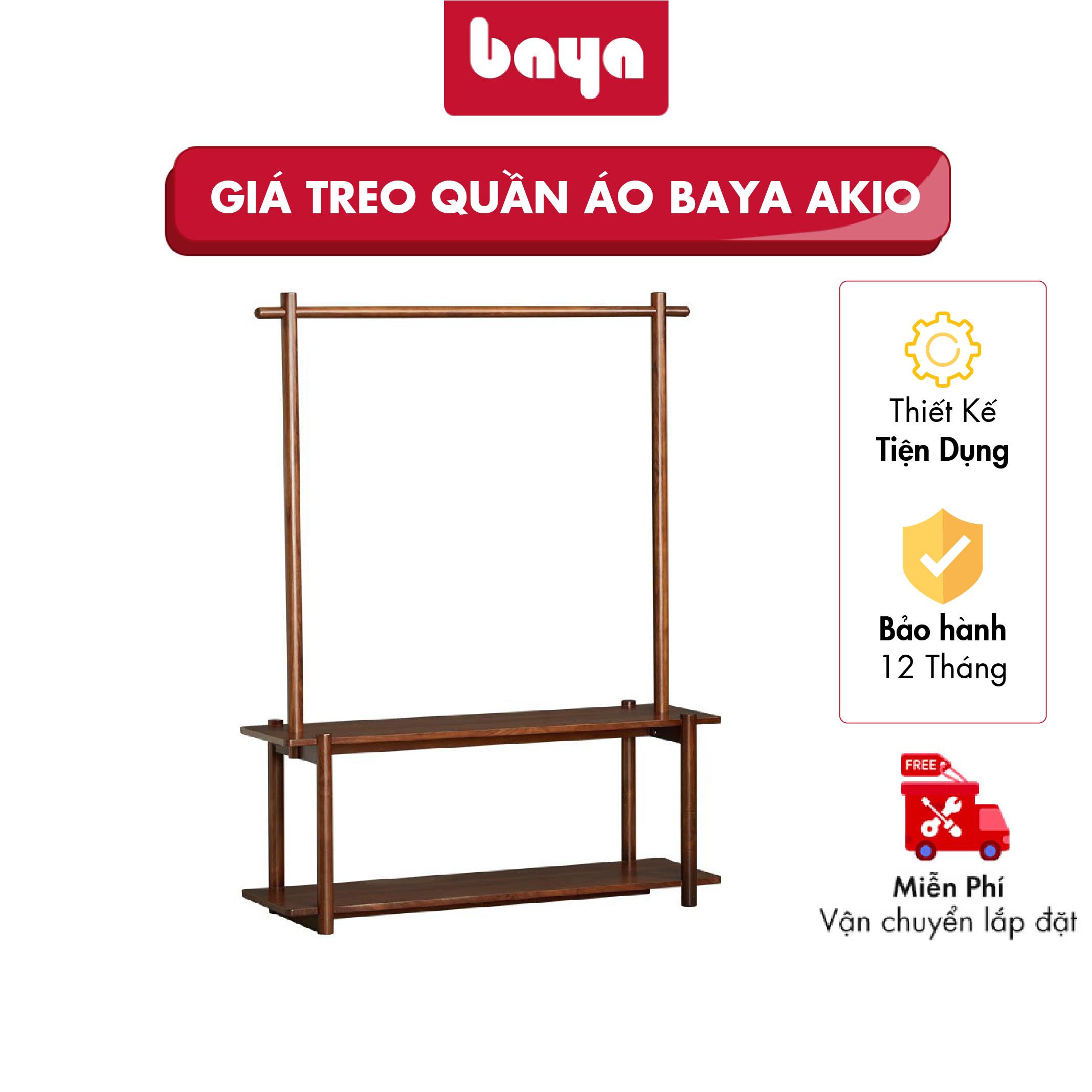 Giá Treo Quần Áo Phong Cách Nhật Bản BAYA AKIO Thiết Kế Độc Đáo Mang Nét Sang Trọng Và Thanh Lịch Với Chất Liệu Gỗ Óc Chó Cao Cấp 1099911