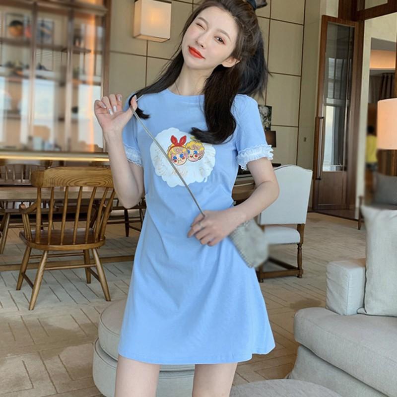 Đầm Chữ A Ngắn Tay In Họa Tiết Hoạt Hình Dành Cho Nữ