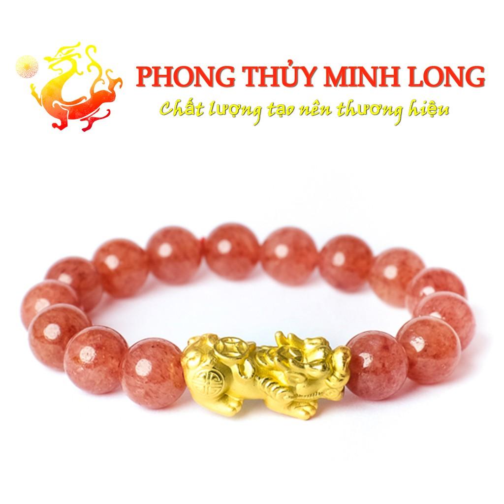 Vòng tay đá. Thach Anh Dâu Tây 5A mix tỳ hưu Vàng