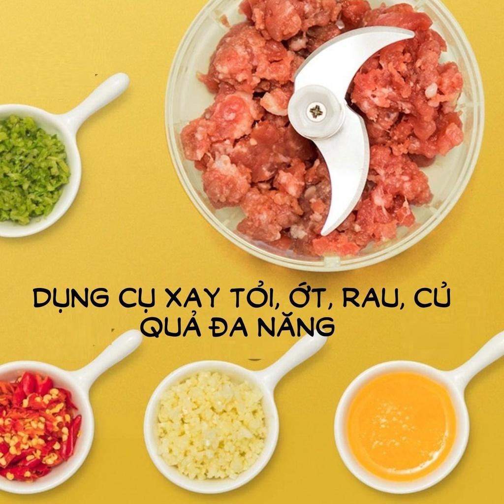 Máy Xay Mini Tỏi Ớt, Rau Củ, 250ml, 03 Lưỡi dao, Cổng Sạc USB Siêu Tiện Lợi Mẫu Mới 2021