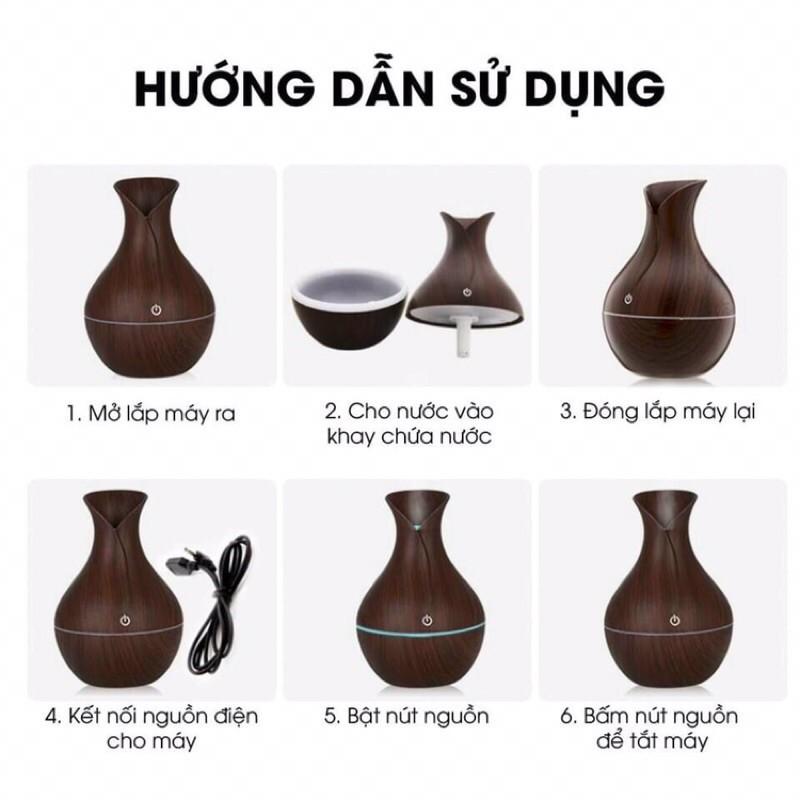 Đèn xông tinh dầu vân gỗ hình bình hoa cao cấp