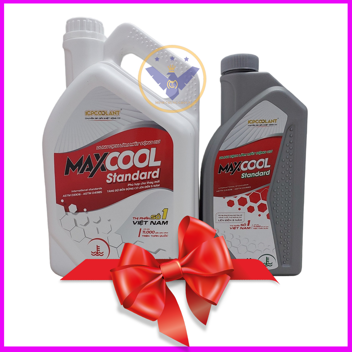 Combo 2 can nước làm mát động cơ ô tô màu đỏ Maxcool Can 4 Lít + 1 lít