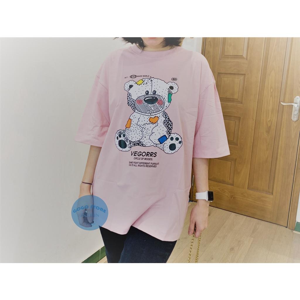 Áo thun unisex tay ngắn nam nữ hồng in gấu-MS16