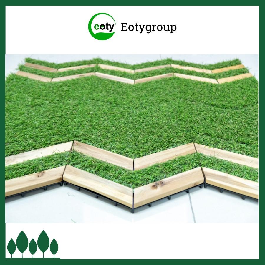 Vỉ gỗ cỏ xéo - Gỗ lót sàn ban công, sàn nhà kết hợp cỏ nhân tạo nan xéo 30cmx30cm EOTYGROUP
