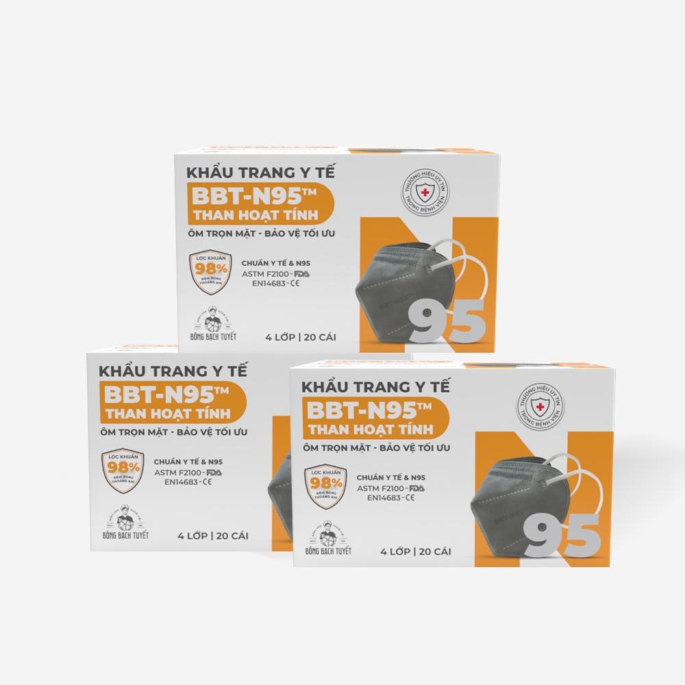 Combo 3 Hộp Khẩu Trang Bông Bạch Tuyết N95 Than Hoạt Tính