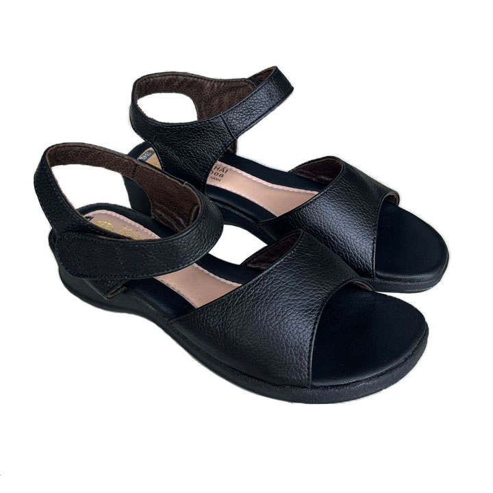 Sandal nữ đế bằng ngang một bản da bò mềm mại cao 4cm Trường Hải SDN135Đ