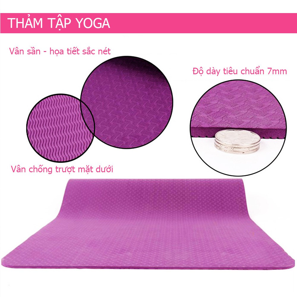 Thảm tập yoga TPE 6 mm 1 lớp cao cấp+ Tặng kèm túi lưới đựng -Thảm yoga chống trơn trượt, chắc chắn