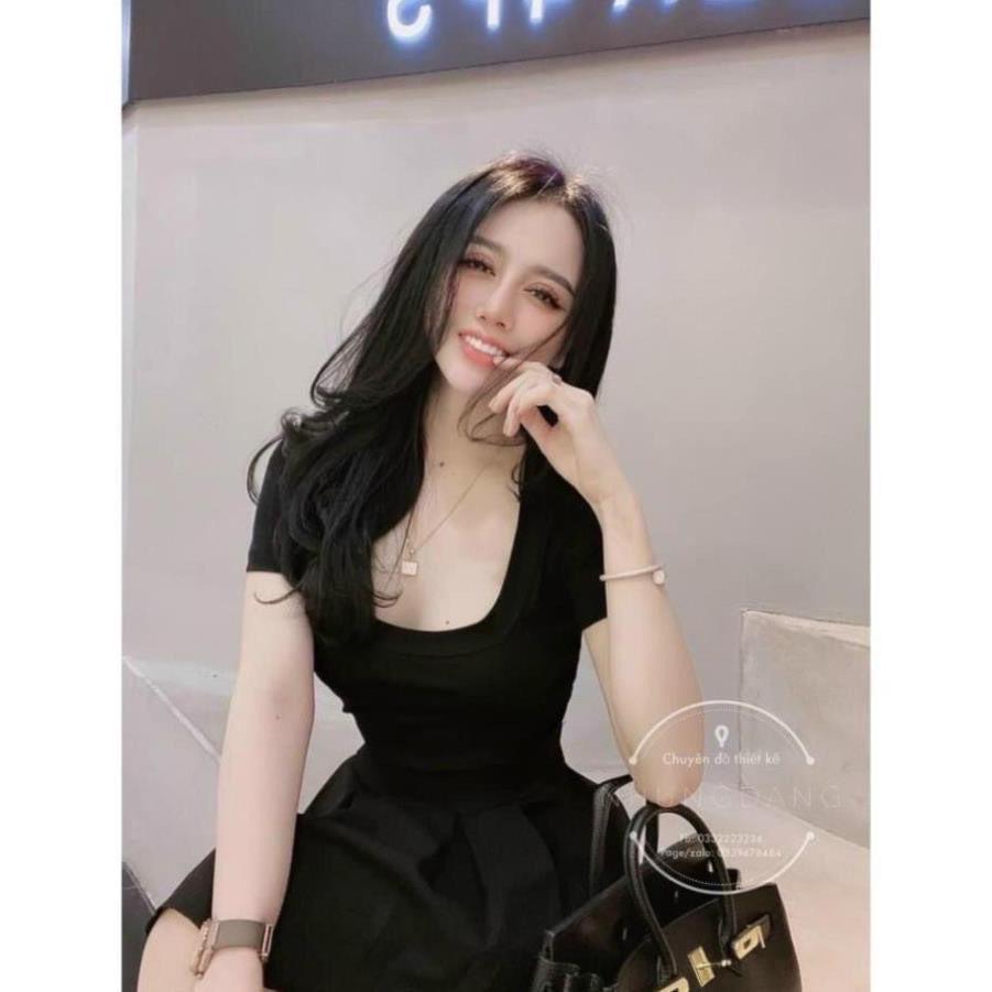 Áo phông nữ cổ vuông chất bozip hàng đẹp